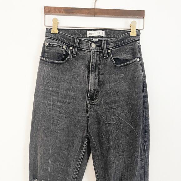 ABERCROMBIE Ultra High Rise Ankle Straight Distressed Curve Love Jeans Black 26 - Picture 2 of 9